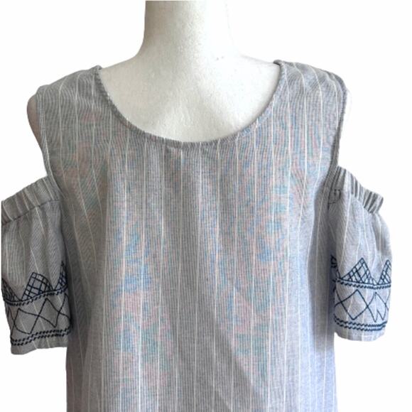 Knox Rose Dress Blue White Stripe Embroidered Shirt Sleeve Boho Shift Medium NEW - Picture 6 of 12